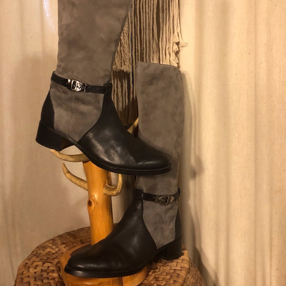 Etienne Aigner Black And Gray Riding Boot.